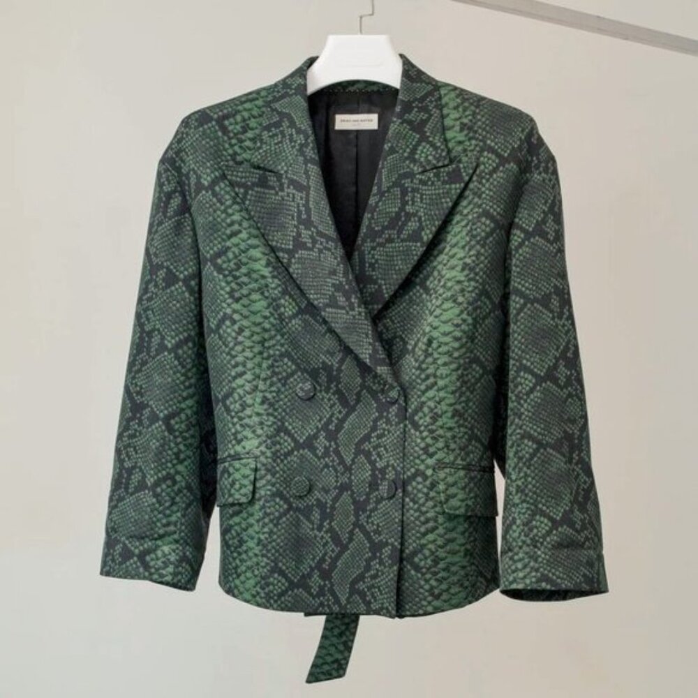 Dries Van Noten AW/20 Green Snake-Print Wool Blazer